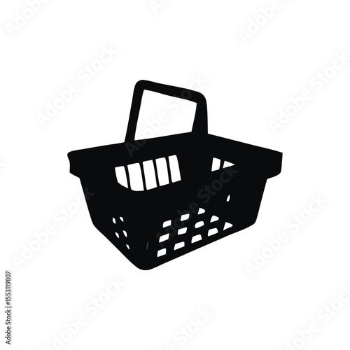 Shopping Basket Silhouette – Retail Icon Isolated on White Background
