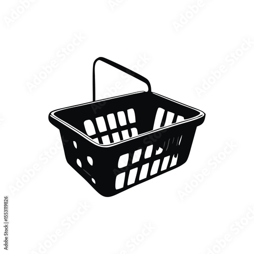 Shopping Basket Silhouette – Retail Icon Isolated on White Background
