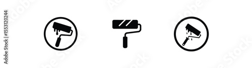 Set of three paint roller icons, two in circles, one without