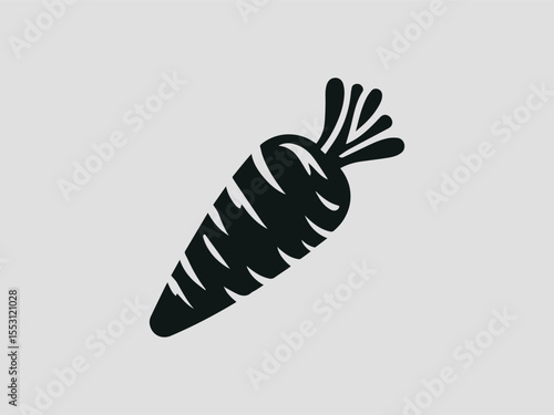 Vintage black carrot silhouette vector logo for farmers markets or juice bars