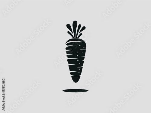 Vintage black carrot silhouette vector logo for farmers markets or juice bars