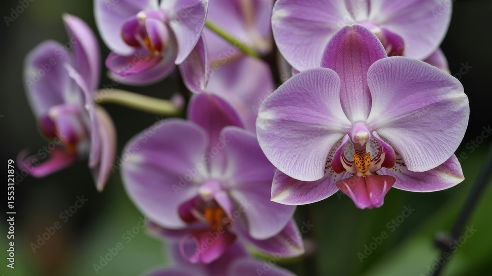 Close-up of vibrant pink orchids in bloom against dark background Close-up of vibrant pink orchids in bloom against dark background