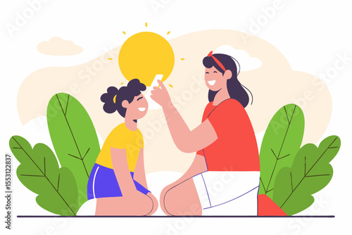 Cheerful biracial girl looking at mother applying sunblock lotion on her nose during sunny day. family and lifestyle and care.