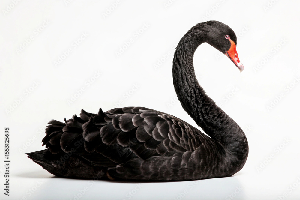 Fototapeta premium Black Swan Bird Profile View Detailed Feathers Dark Plumage