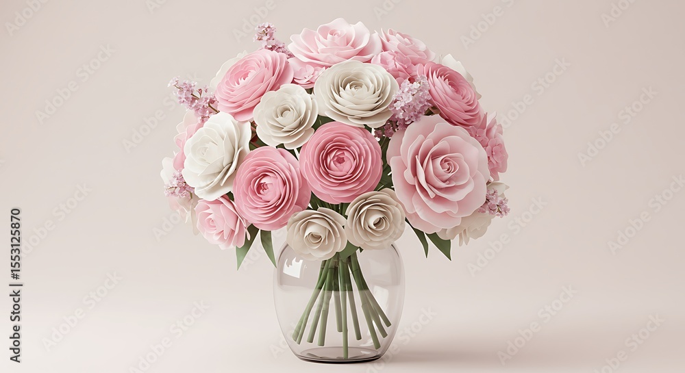 Obraz premium Delicate Pastel Floral Arrangement in Clear Vase