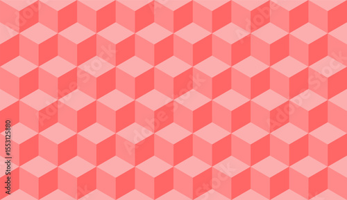 Pink 3d cube seamless isometric pattern background geometric texture. 3d cube backdrop squares.