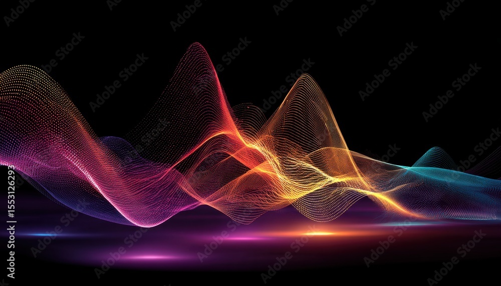 Obraz premium Abstract colorful wave patterns representing sound waves and energy flow in a dark background