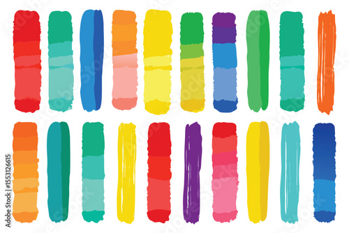 Watercolor painted strokes demonstrate different colors and hues across a white surface with a transparent background