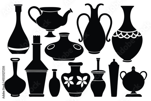 Collection of different silhouettes shows a variety of vases and pots against a white background