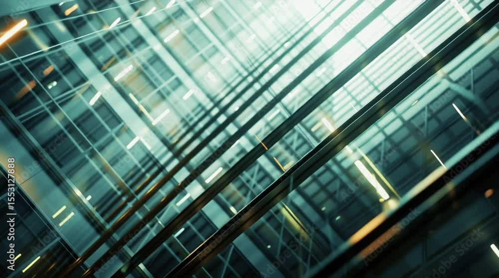 Futuristic Glass Elevator Shaft in Modern Skyscraper with Symmetrical Architecture Futuristic Glass Elevator Shaft in Modern Skyscraper with Symmetrical Architecture