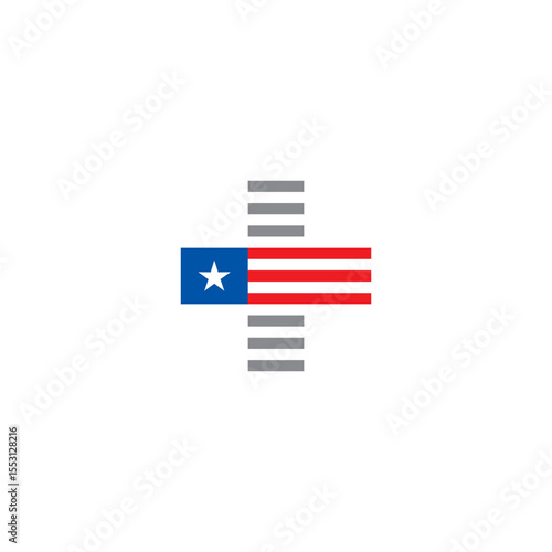 Medical Cross or Plus Sign and US Flag or Liberia Flag logo or icon design