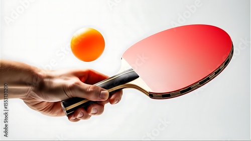 Dynamic Action Shot of a Hand Holding a Table Tennis Paddle and Ball