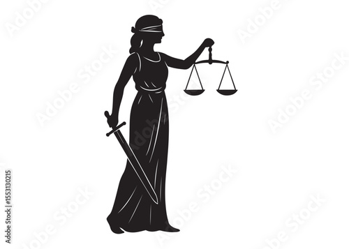 justice scales lady logo silhouette vector, lady justice logo icon silhouette, woman holding scales of justice silhouette lady lawyer logo design vector illustration silhouette on a white background