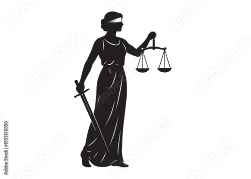 justice scales lady logo silhouette vector, lady justice logo icon silhouette, woman holding scales of justice silhouette lady lawyer logo design vector illustration silhouette on a white background
