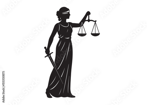 justice scales lady logo silhouette vector, lady justice logo icon silhouette, woman holding scales of justice silhouette lady lawyer logo design vector illustration silhouette on a white background