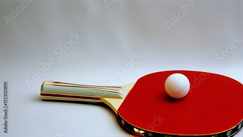 Dynamic Table Tennis Equipment Featuring Paddle and Ball on Clean Surface