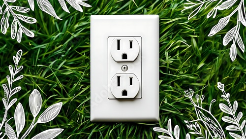 Eco-Friendly Power Outlet Surrounded by Lush Green Grass and Nature