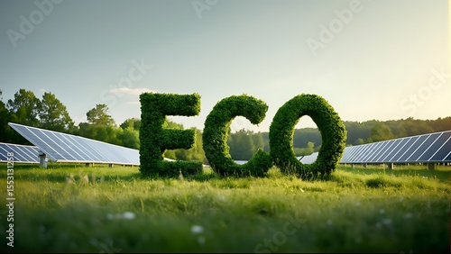 Eco-Friendly Renewable Energy with Solar Panels and Greenery Landscape