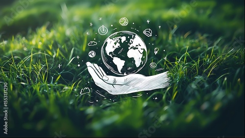 Embracing Sustainability: A Hand Cradling the Earth in Nature's Grip