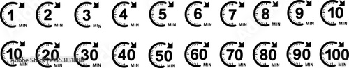 Minute timers clockwise arrows representing various time durations