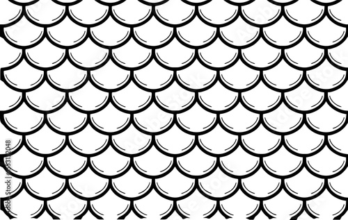 Seamless black and white mermaid scales vector pattern