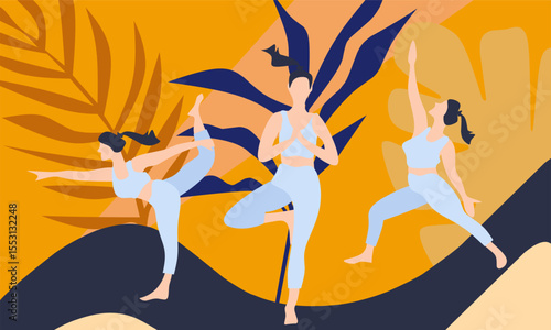 women practicing yoga in the studio