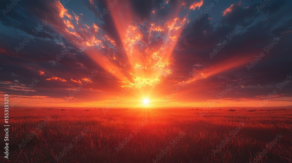 Fototapeta premium A vibrant sunset over a golden field.