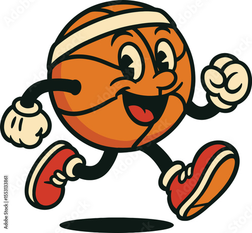 Happy Cartoon Basketball Mascot Character