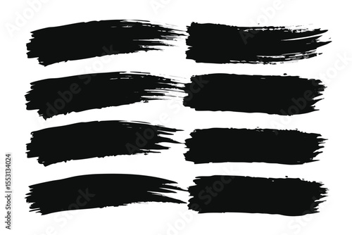 Eight bold black brushstrokes create dynamic horizontal patterns on a transparent background element