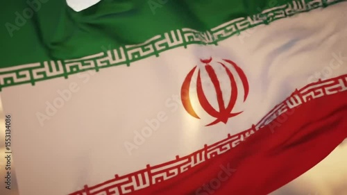 Iranian Flag Waving at Sunset