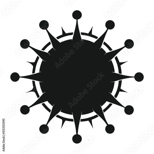 Black stylized bacterium shows protruding spikes and bulbous ends over a transparent background
