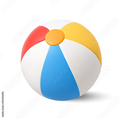 3d beach ball, isolated on white background. Striped pool ball icon in 3d vector. Vector illustration