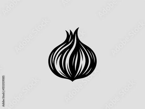 Minimalist black silhouette garlic bulb vector logo for organic farm or health food brands