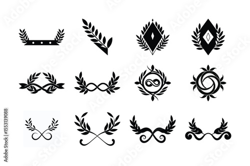 Floral and tribal black and white tattoo set with ornate bird and butterfly design elements