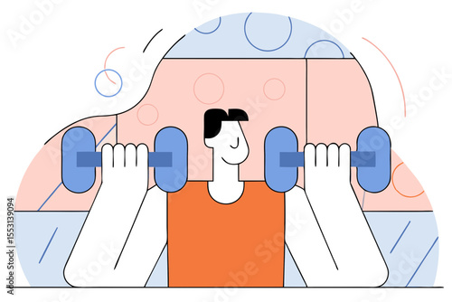 Studio image of an unidentified man lifting dumbbells during a workout