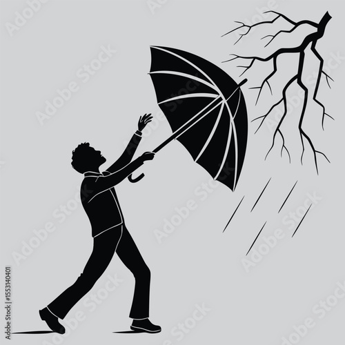Light Umbrella in the Storm silhouette vector design art and illustration