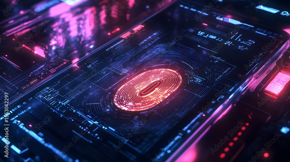 Obraz premium Digital Zero: Immerse in a cutting-edge digital environment as the number zero shines at the core of a dynamic circuit board design. The intricate network.