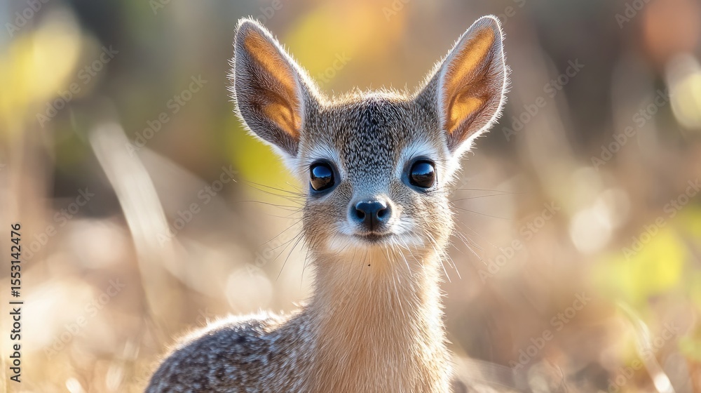 Fototapeta premium Dikdik fawn with African savanna.