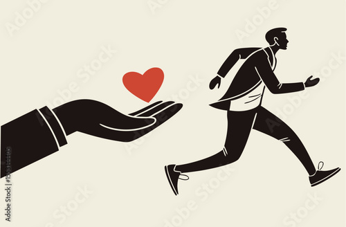 Man Running Away from Love Retro Vector Illustration