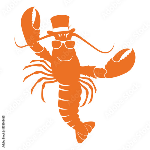 Cheerful orange lobster wearing sunglasses and top hat vector illustration for summer designs