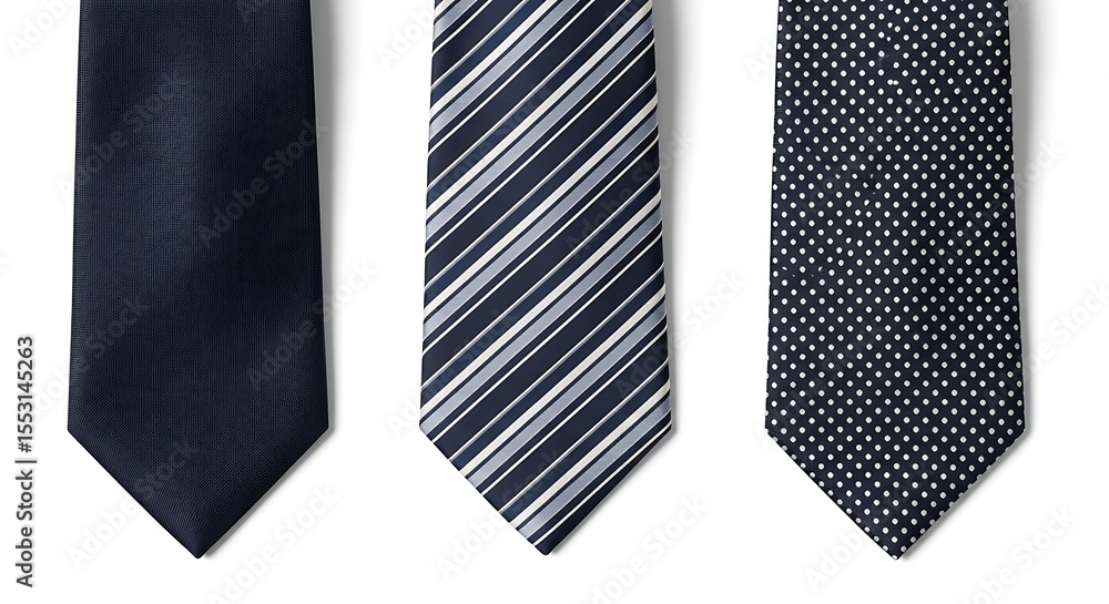 Three stylish men's ties on a white background, fashion accessories Three stylish men's ties on a white background, fashion accessories