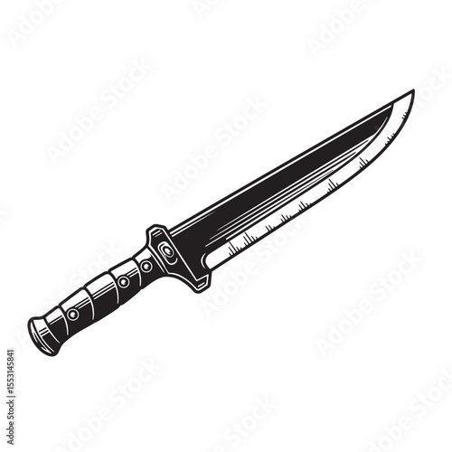 A classic combat knife design in striking vintage art silhouette style perfectly suitable for various creative projects