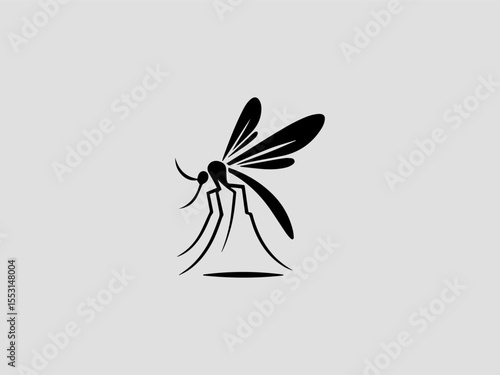 Minimalist black silhouette mosquito vector logo for pest control or scientific research 