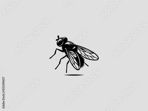 Geometric black fly silhouette vector logo with sharp angles for hygiene alerts 