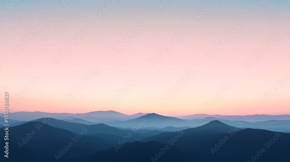 Obraz premium Tranquil sunrise over misty mountain range with subtle color gradients