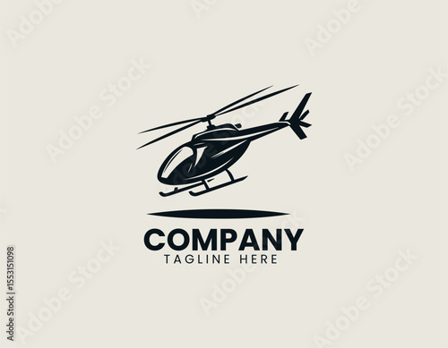 Minimalist helicopter silhouette vector logo in black for military and aviation identity
