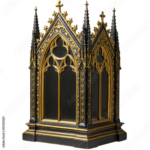 Gothic Revival Tabernacle: Black & Gold Religious Altar Piece