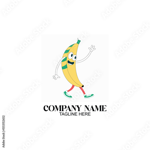 Cartoon Banana Mascot: Playful cartoon banana character. Designed with dynamic posture