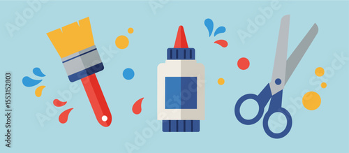 Art and Craft Supplies Illustration – Brush, Glue, and Scissors