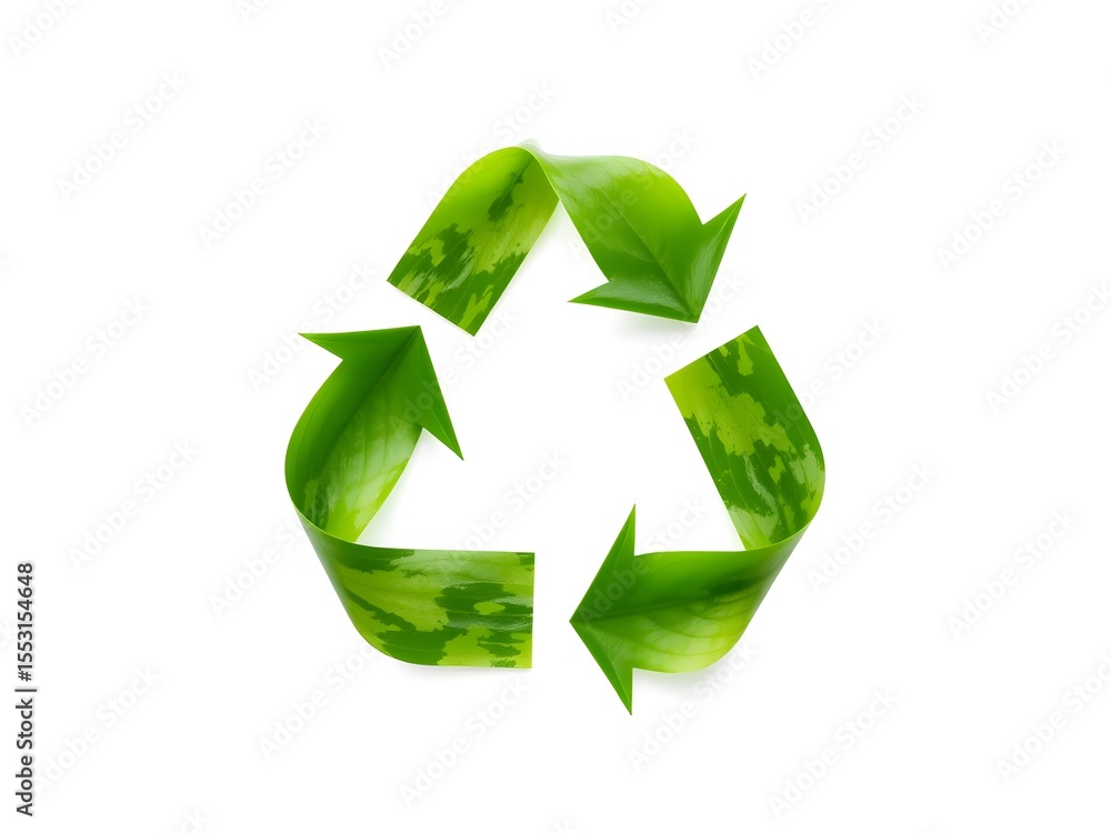 Obraz premium Recycling Leaves Icon on Light Background – Eco-Friendly Concept of Sustainable Production, Eco Plastic, and Green Fuel (AI Generated)